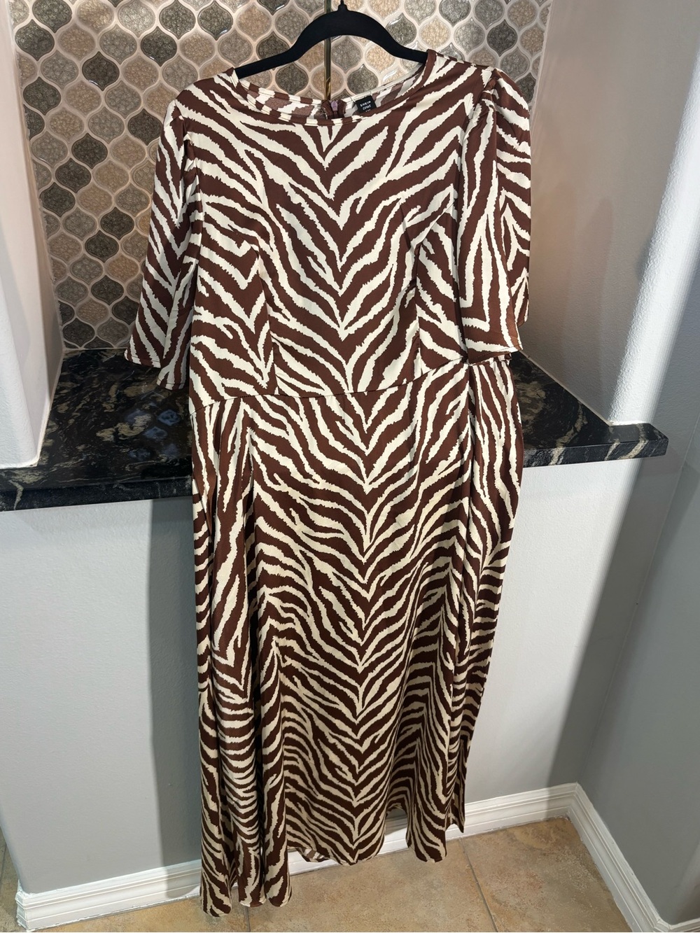 Brown & Cream Zebra-Print Maxi Dress by Unknown Brand